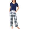 imageEkouaer 2 Pack Womens Pajama Sets Short Sleeve with Long Pant Pjs Sleepwear Loungewear with Pockets SXXLNavyGrey Blue