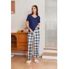 imageEkouaer 2 Pack Womens Pajama Sets Short Sleeve with Long Pant Pjs Sleepwear Loungewear with Pockets SXXLNavyGrey Blue