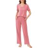 imageEkouaer 2 Pack Womens Pajama Sets Short Sleeve with Long Pant Pjs Sleepwear Loungewear with Pockets SXXLPinkGrey