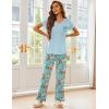 imageEkouaer Pajama Sets For Women 2 Piece Short Sleeve Pj Sets With Long Printed Pants Sleepwear Casual Loose Lounge SetsBluegreen Flower