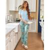 imageEkouaer Pajama Sets For Women 2 Piece Short Sleeve Pj Sets With Long Printed Pants Sleepwear Casual Loose Lounge SetsBluegreen Flower