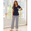 imageEkouaer Pajama Sets For Women 2 Piece Short Sleeve Pj Sets With Long Printed Pants Sleepwear Casual Loose Lounge SetsNavy Striped