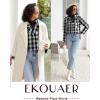 imageEkouaer Pajamas Set for Womens 2 Piece Cotton Plaid Loungewear Long Sleeve Sleepwear Soft Button Down Shirts Pjs with PocketsBlack White Plaid