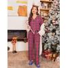 imageEkouaer Pajamas Set for Womens 2 Piece Cotton Plaid Loungewear Long Sleeve Sleepwear Soft Button Down Shirts Pjs with PocketsHot Pink Brown Plaid