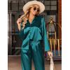 imageEkouaer Silk Satin Pajamas Set Womens Long Sleepwear Button Down 2 Piece Classic Soft Loungewear Pjs SetBlue Green