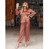 imageEkouaer Silk Satin Pajamas Set Womens Long Sleepwear Button Down 2 Piece Classic Soft Loungewear Pjs SetBrown