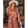 imageEkouaer Silk Satin Pajamas Set Womens Long Sleepwear Button Down 2 Piece Classic Soft Loungewear Pjs SetBrown