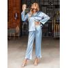 imageEkouaer Silk Satin Pajamas Set Womens Long Sleepwear Button Down 2 Piece Classic Soft Loungewear Pjs SetClear Blue