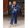 imageEkouaer Silk Satin Pajamas Set Womens Long Sleepwear Button Down 2 Piece Classic Soft Loungewear Pjs SetNavy Blue