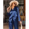 imageEkouaer Silk Satin Pajamas Set Womens Long Sleepwear Button Down 2 Piece Classic Soft Loungewear Pjs SetNavy Blue