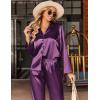 imageEkouaer Silk Satin Pajamas Set Womens Long Sleepwear Button Down 2 Piece Classic Soft Loungewear Pjs SetPurple