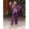 imageEkouaer Silk Satin Pajamas Set Womens Long Sleepwear Button Down 2 Piece Classic Soft Loungewear Pjs SetPurple