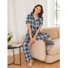 imageEkouaer Women Pajamas Set Button Down Sleepwear Short Sleeve Nightwear with Long Pants Soft Pjs Set SXXLBblack Plaid