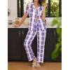 imageEkouaer Women Pajamas Set Button Down Sleepwear Short Sleeve Nightwear with Long Pants Soft Pjs Set SXXLBblue Plaid