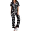 imageEkouaer Women Pajamas Set Button Down Sleepwear Short Sleeve Nightwear with Long Pants Soft Pjs Set SXXLBig Black Flowers