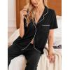 imageEkouaer Women Pajamas Set Button Down Sleepwear Short Sleeve Nightwear with Long Pants Soft Pjs Set SXXLBlack