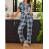 imageEkouaer Women Pajamas Set Button Down Sleepwear Short Sleeve Nightwear with Long Pants Soft Pjs Set SXXLBnavy Blue Black Plaid