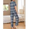 imageEkouaer Women Pajamas Set Button Down Sleepwear Short Sleeve Nightwear with Long Pants Soft Pjs Set SXXLBnavy Blue Black Plaid