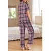 imageEkouaer Women Pajamas Set Button Down Sleepwear Short Sleeve Nightwear with Long Pants Soft Pjs Set SXXLBred Black Plaid