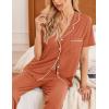 imageEkouaer Women Pajamas Set Button Down Sleepwear Short Sleeve Nightwear with Long Pants Soft Pjs Set SXXLBrick Red