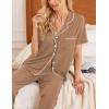 imageEkouaer Women Pajamas Set Button Down Sleepwear Short Sleeve Nightwear with Long Pants Soft Pjs Set SXXLBrown