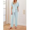 imageEkouaer Women Pajamas Set Button Down Sleepwear Short Sleeve Nightwear with Long Pants Soft Pjs Set SXXLIce Blue