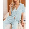 imageEkouaer Women Pajamas Set Button Down Sleepwear Short Sleeve Nightwear with Long Pants Soft Pjs Set SXXLIce Blue