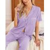 imageEkouaer Women Pajamas Set Button Down Sleepwear Short Sleeve Nightwear with Long Pants Soft Pjs Set SXXLLight Purple