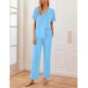 imageEkouaer Women Pajamas Set Button Down Sleepwear Short Sleeve Nightwear with Long Pants Soft Pjs Set SXXLLight Sky Blue