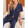 imageEkouaer Women Pajamas Set Button Down Sleepwear Short Sleeve Nightwear with Long Pants Soft Pjs Set SXXLNavy Blue