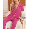 imageEkouaer Women Pajamas Set Button Down Sleepwear Short Sleeve Nightwear with Long Pants Soft Pjs Set SXXLPink