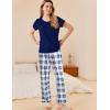 imageEkouaer Womens Pajamas 2 Piece Pajama Sets Soft Short Sleeve Sleepwear Ladies Lounge SetsNavy Bluewhite Plaid