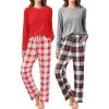 imageEkouaer 2 Pack Women Pajama Long Sleeve Sleepwear Soft Loungewear Pjs Sets with Pockets SXXLRed PlaidGrey Plaid