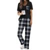 imageEkouaer Pajama Sets For Women 2 Piece Short Sleeve Pj Sets With Long Printed Pants Sleepwear Casual Loose Lounge SetsBlack Plaid