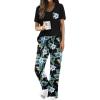 imageEkouaer Pajama Sets For Women 2 Piece Short Sleeve Pj Sets With Long Printed Pants Sleepwear Casual Loose Lounge SetsBlackblue Flower