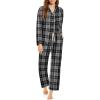 imageEkouaer Pajamas Set for Womens 2 Piece Cotton Plaid Loungewear Long Sleeve Sleepwear Soft Button Down Shirts Pjs with PocketsGray Black Plaid