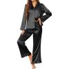 imageEkouaer Silk Satin Pajamas Set Womens Long Sleepwear Button Down 2 Piece Classic Soft Loungewear Pjs SetBlack