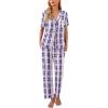 imageEkouaer Women Pajamas Set Button Down Sleepwear Short Sleeve Nightwear with Long Pants Soft Pjs Set SXXLBblue Plaid