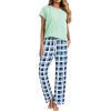 imageEkouaer Womens Pajamas 2 Piece Pajama Sets Soft Short Sleeve Sleepwear Ladies Lounge SetsBluegreen Plaid