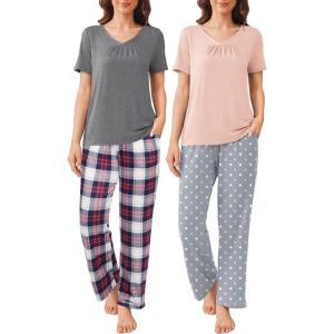 imageEkouaer 2 Pack Womens Pajama Sets Short Sleeve with Long Pant Pjs Sleepwear Loungewear with Pockets SXXLDark GrayLight Pink