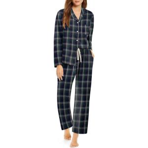 imageEkouaer Pajamas Set for Womens 2 Piece Cotton Plaid Loungewear Long Sleeve Sleepwear Soft Button Down Shirts Pjs with PocketsNavy BlueGreen Plaid