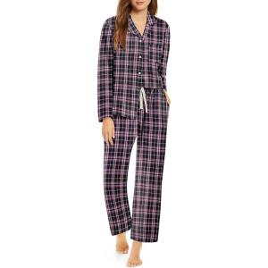 imageEkouaer Pajamas Set for Womens 2 Piece Cotton Plaid Loungewear Long Sleeve Sleepwear Soft Button Down Shirts Pjs with PocketsPink Black Plaid