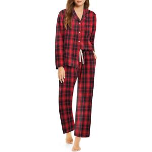 imageEkouaer Pajamas Set for Womens 2 Piece Cotton Plaid Loungewear Long Sleeve Sleepwear Soft Button Down Shirts Pjs with PocketsRed Black Plaid