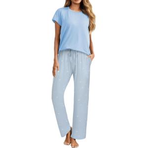 imageEkouaer Womens Pajamas 2 Piece Pajama Sets Soft Short Sleeve Sleepwear Ladies Lounge SetsLight Blue Star