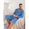 imageEkouaer Mens Robes Lightweight Waffle Knit Spa Bathrobe Soft Kimono Shower Robe V Neck Long Sleeve Sleepwear with PocketsBlue
