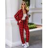 imageEkouaer Pajamas Set Long Sleeve Sleepwear Womens Button Down Nightwear Soft Pj Loungewear with PocketsBlack and Red Plaid