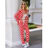 imageEkouaer Pajamas Set Long Sleeve Sleepwear Womens Button Down Nightwear Soft Pj Loungewear with PocketsChristmas Red With Santa Pattern