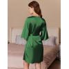 imageEkouaer Silk Robes for Women Short Satin Bathrobe Bridal Bridesmaids Robe 34 Sleeve Lingerie Nightwear with Pockets SXXLDark Green