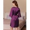 imageEkouaer Silk Robes for Women Short Satin Bathrobe Bridal Bridesmaids Robe 34 Sleeve Lingerie Nightwear with Pockets SXXLDark Purple