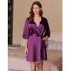 imageEkouaer Silk Robes for Women Short Satin Bathrobe Bridal Bridesmaids Robe 34 Sleeve Lingerie Nightwear with Pockets SXXLDark Purple